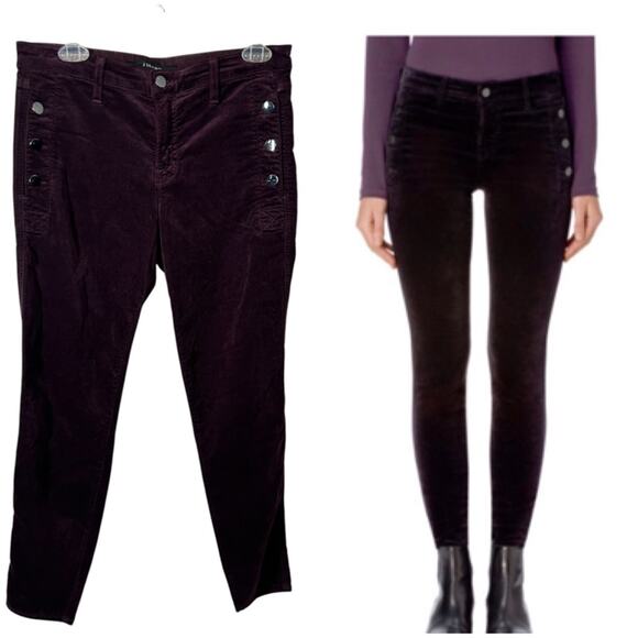 J Brand Zion Mid-rise Skinny in Blackberry Stretch Velvet Button Pants Size 30 - Picture 1 of 13
